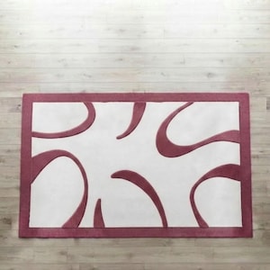 Modern Abstract Arch Hand-Tufted Wool Area Minimalist Geometric Curvilinear Framed Border rug