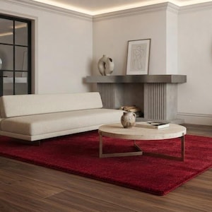Ruby Serenity Hand-Tufted Solid Shag Area Rug — Premium Crimson Red Luxury Accent Carpet