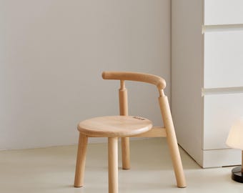 Small Beech Wood Round Children's Chair, Playroom Learning Stool, Nursery Furniture