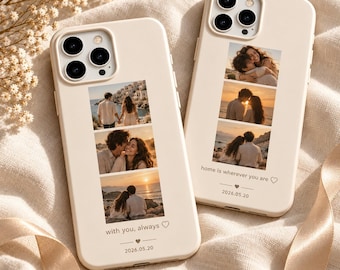 Custom Photo Phone Case, Personalized 3 Photo Collage with Text & Date, MagSafe iPhone Cover, Couple Family Pet Gift, Anniversary Keepsake