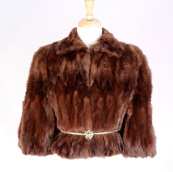 1940s Red Rabbit Fur Capelet Coat