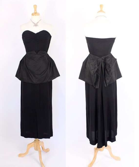1940s Strapless Architectural Column Dress with Pe