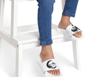 Black Ink Puppy Paw Print Youth Sandals | Slide-On Removable Strap