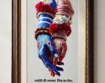 Shiva Parvati Divine Hands Illustration | Indian Spiritual Wall Art, Boho Wedding Decor