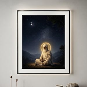 Guru Nanak Dev Ji Meditando Impresión / Noche estrellada Arte espiritual sikh (Descarga digital)