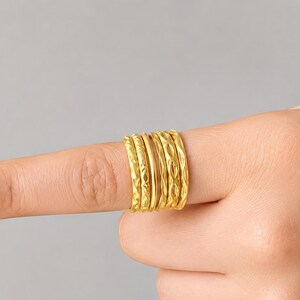 18K Yellow Gold 6-Piece Stackable Ring Set, Minimalist Dainty Jewelry