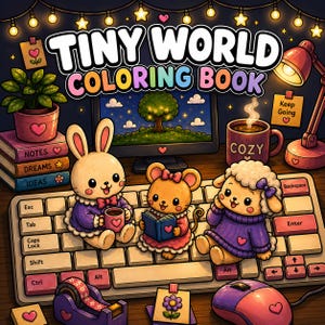Cozy Tiny World Coloring Book, Whimsical Animals, Fantasy Forest Scenes (Digital Download)