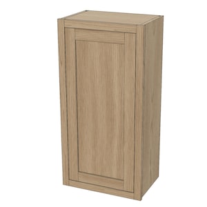 May include: A light brown wooden cabinet with a rectangular design. The cabinet has a single door with a recessed panel and a simple frame. The wood grain is visible, giving it a natural look. The cabinet is designed to be mounted on a wall.