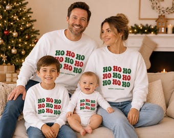 Weihnachtspullover Familie Ho Ho Ho | Partnerlook Weihnachten für Mama Papa Kinder & Baby | Familien Outfit | Merry Christmas Sweatshirt