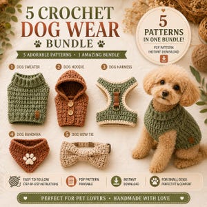 5 Crochet Dog Wear Patterns Bundle PDF | Instant Download Crochet Pattern