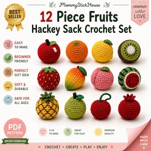 Crochet Fruit Pattern PDF Amigurumi Hackey Sack Toy Beginner Kids Gift Download