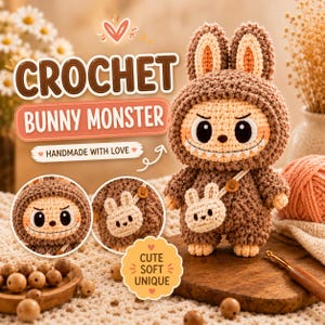 Wzór na szydełkowego króliczka-potwora w formacie PDF | Samouczek tworzenia pluszowej zabawki amigurumi (pobranie cyfrowe)