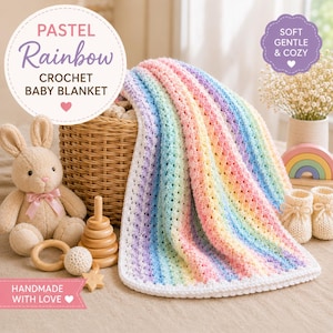 Pastel Rainbow Crochet Baby Blanket Pattern PDF | Handmade Nursery Blanket | Instant Download