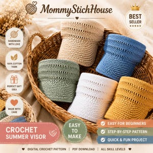 Crochet Summer Visor Pattern PDF Sun Hat Beach Cap DIY Beginner Amigurumi Tutorial