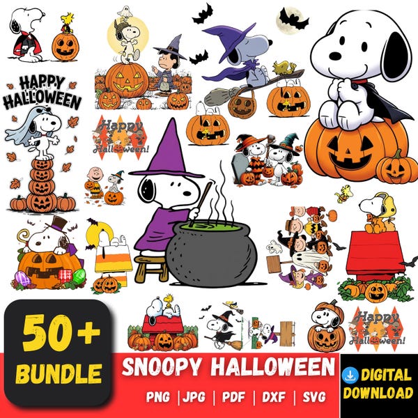 スヌーピーのハロウィンバンドル50点以上、不気味な犬、カボチャ、幽霊、コウモリ（デジタルダウンロード）