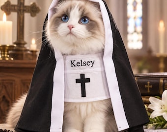 Personalized Custom Name Pet Nun Costume, Hilarious Cat Dog Cosplay Habit, Halloween Party