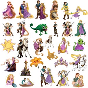 Lot de PNG enchevêtrés, Clipart Raiponce, Pascal PNG, ensemble de cliparts princesse Tangled, fond Transparent PNG, Design par sublimation