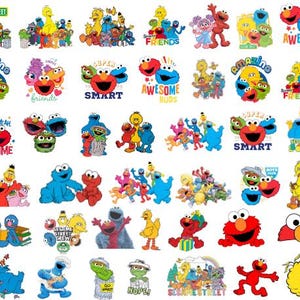 Könnte beinhalten: Eine Sammlung bunter digitaler Aufkleber mit Sesame Street Charakteren wie Elmo, Big Bird, Cookie Monster und Oscar the Grouch. Die Designs umfassen verschiedene Gruppierungen, Einzelposen und Textelemente wie Awesome Buds, Super Smart und Sesame Street.