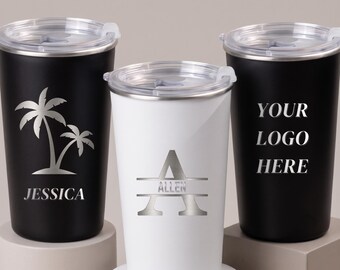 Vaso con logotipo personalizado, taza de acero inoxidable de 500 ml con tapa, regalo de empresa grabado con láser, artículo promocional corporativo, taza de viaje.