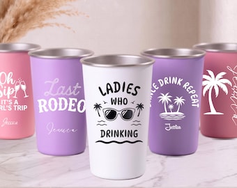 Vaso personalizado para viaje de chicas, vaso de pinta personalizado, recuerdo para despedida de soltera, vaso de chupito de acero inoxidable, regalos para damas de honor, vaso para vacaciones en la playa.
