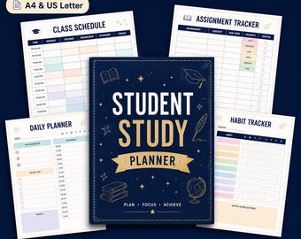 Study Planner Printable, Academic planner Bundle, Assignment Tracker, College Planner, Semester Organizer, Canva Editable, Instant Download