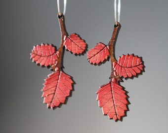 Autumn Leaf Earrings, Red Autumn Leaves, Tasmanian Native Plants, Deciduous Beech, Fagus Earrings, Tasmania