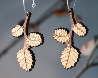 Autumn Leaves Earrings,  Natural Wood Earrings, Tasmanian Fagus Earrings, Deciduous Beech, Tasmanian Native Plant