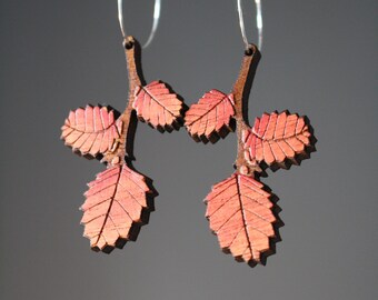 Autumn leaf earrings, Tasmanian native plant, Fagus, Deciduous Beech Earrings, Orange