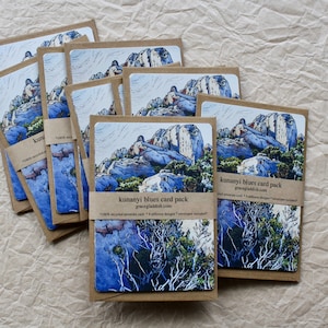 Mountain Blues Card Pack, Linocut Cards, Alpine Landscape Cards, Tasmanian Landscape Cards image 1