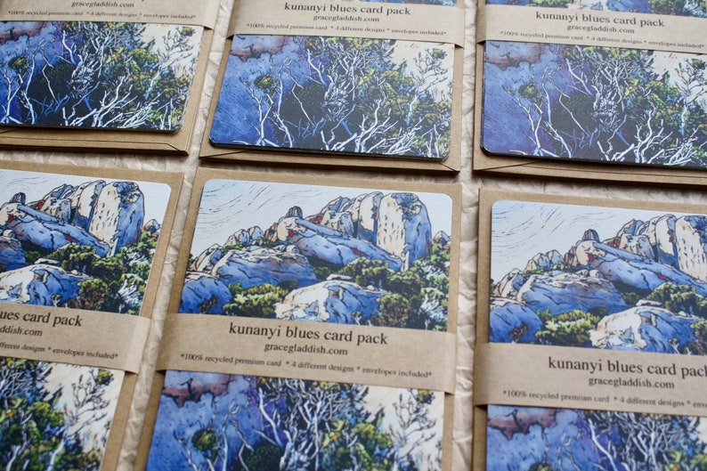 Mountain Blues Card Pack, Linocut Cards, Alpine Landscape Cards, Tasmanian Landscape Cards image 2