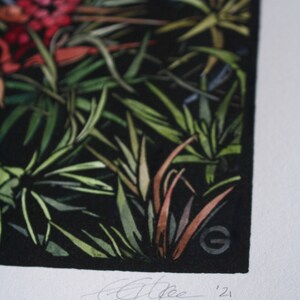 Hand Painted Linocut, Tasmanian Flora Linocut, Original Lino Print, Linocut Print image 6
