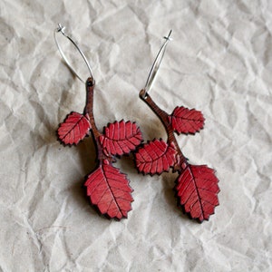 Autumn Leaf Earrings, Red Autumn Leaves, Tasmanian Native Plants, Deciduous Beech, Fagus Earrings, Tasmania image 2