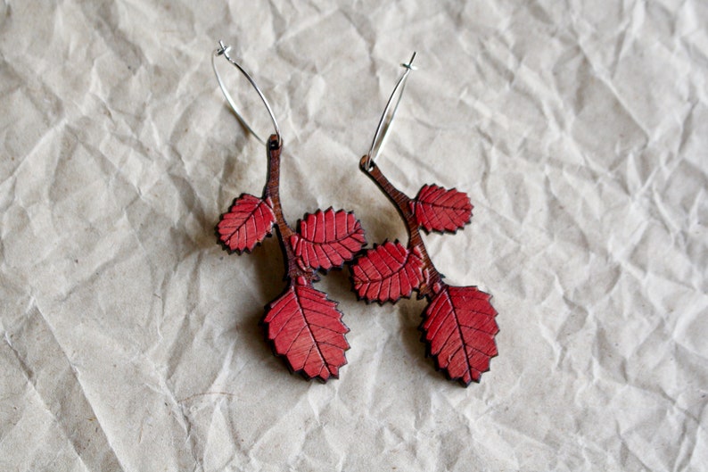 Autumn Leaf Earrings, Red Autumn Leaves, Tasmanian Native Plants, Deciduous Beech, Fagus Earrings, Tasmania image 2