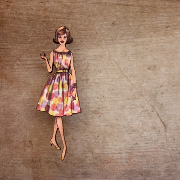 SALE Fabulous Fashion Brooch, Sun Dress with Spots, Vintage Frock Brooch, Made in Australia