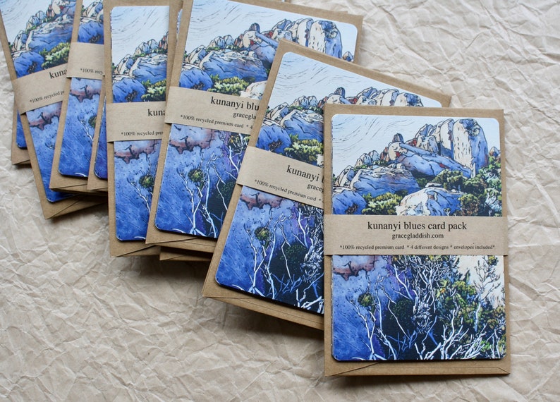 Mountain Blues Card Pack, Linocut Cards, Alpine Landscape Cards, Tasmanian Landscape Cards image 9