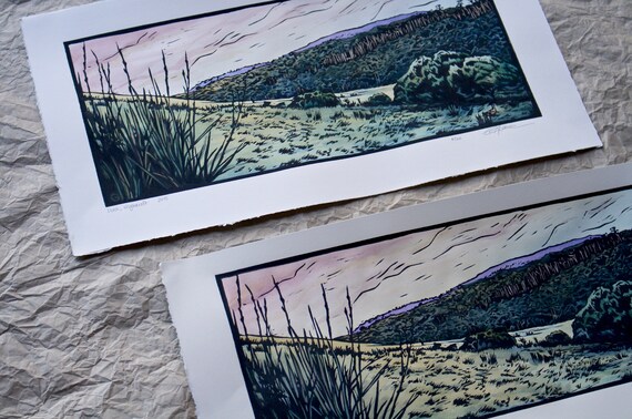 Large Linocut Print Lino Print Hand 