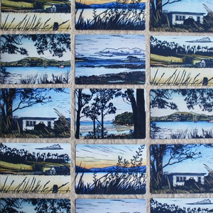 Tasmanian Landscape Postcard Pack, Pack of six different designs, Card Pack, Art Cards, Linocut Card Pack, Australian Landscape Postcards