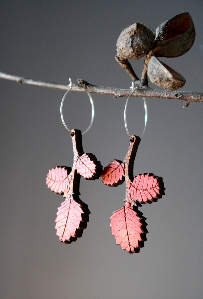 Autumn Leaf Earrings, Red Autumn Leaves, Tasmanian Native Plants, Deciduous Beech, Fagus Earrings, Tasmania image 3