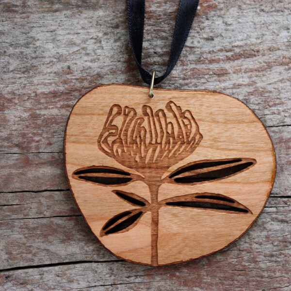 Wildflower Wooden Pendant,  Waratah Wood Pendant,  Native Flower, Made in Australia