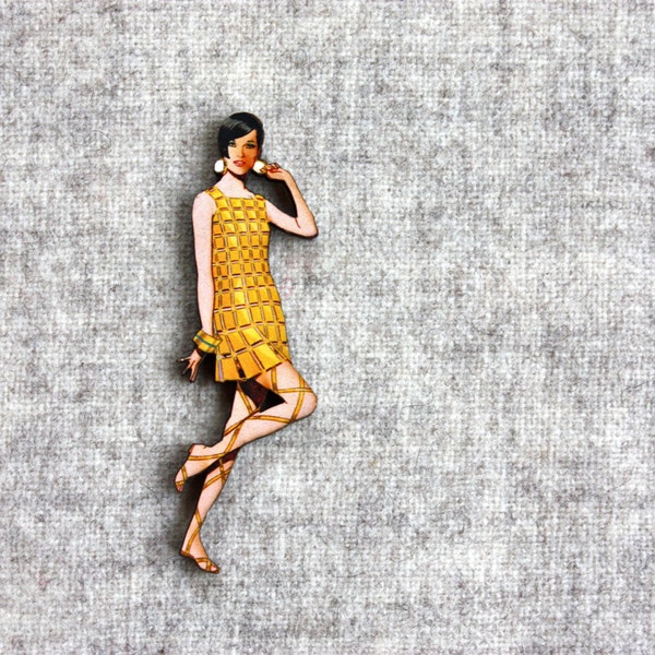 Fabulous Frocks Brooch - 1960s Laser Cut Lady