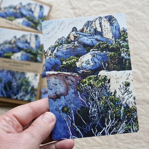 Mountain Blues Card Pack, Linocut Cards, Alpine Landscape Cards, Tasmanian Landscape Cards image 4