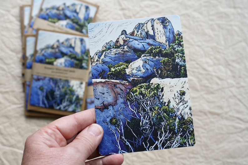 Mountain Blues Card Pack, Linocut Cards, Alpine Landscape Cards, Tasmanian Landscape Cards image 4