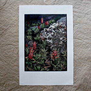 Hand Painted Linocut, Tasmanian Flora Linocut, Original Lino Print, Linocut Print image 2