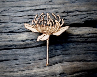 Waratah Wildflower Brooch, Wooden Wildflower Brooch, Australian Wildflower Brooch, Made in Australia