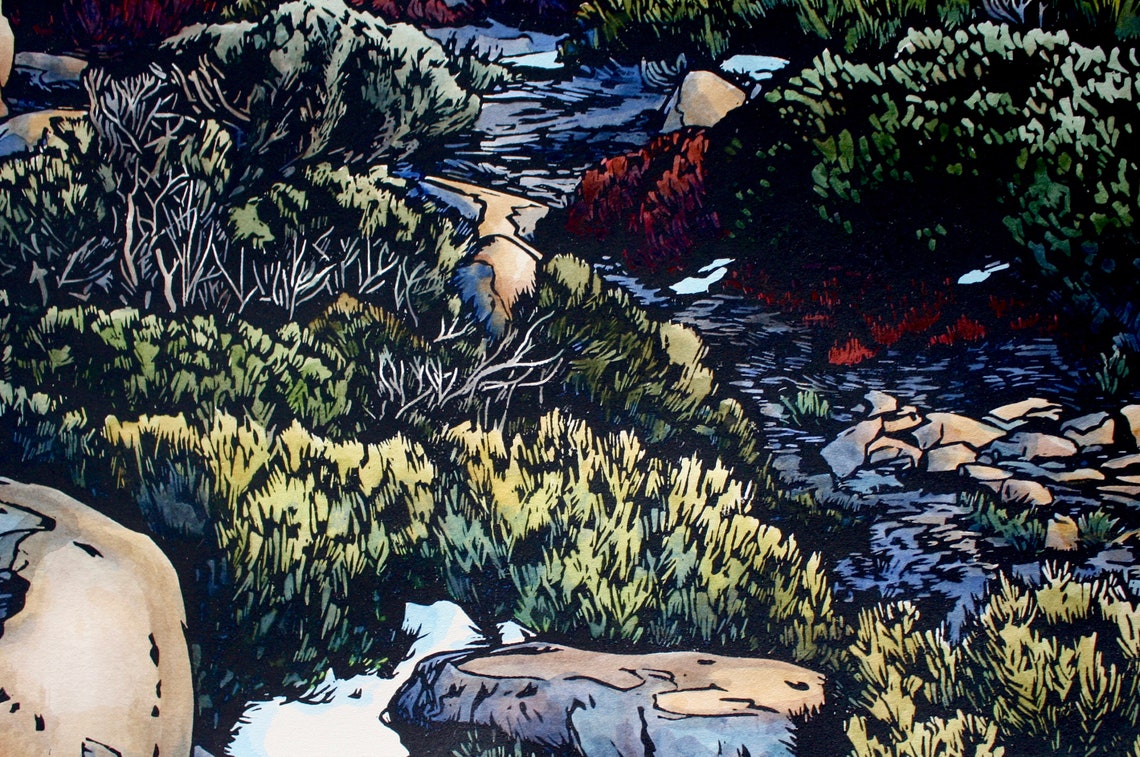 Hand Painted Linocut Print Original Linocut Alpine Landscape Etsy