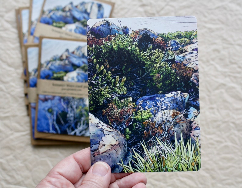 Mountain Blues Card Pack, Linocut Cards, Alpine Landscape Cards, Tasmanian Landscape Cards image 6