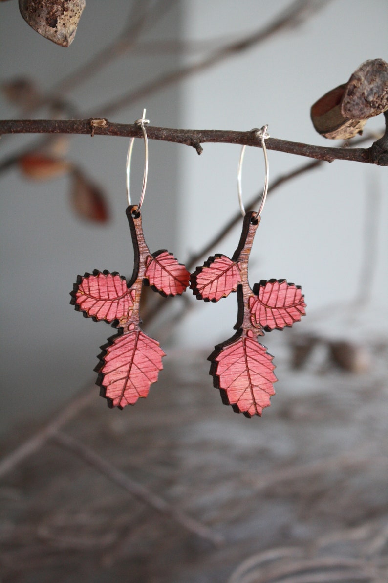 Autumn Leaf Earrings, Red Autumn Leaves, Tasmanian Native Plants, Deciduous Beech, Fagus Earrings, Tasmania image 4