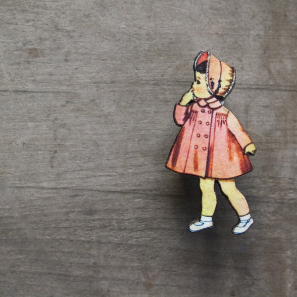 Girls Vintage Fashion Brooch - 50s kids brooch, Fifties Children's Fashion - Pink