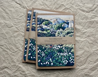 Mountain Flower Card Pack with Envelopes, Linocut Cards 4 Different Designs, Card and Envelope Pack