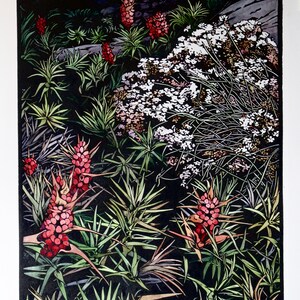 Hand Painted Linocut, Tasmanian Flora Linocut, Original Lino Print, Linocut Print image 9